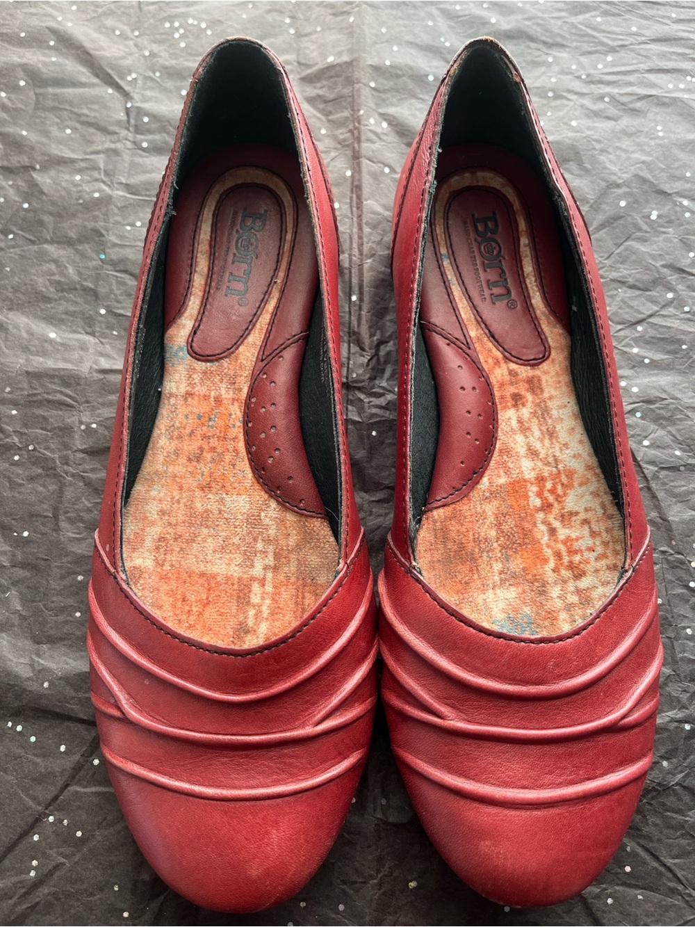 Born Red Leather Flats Size 7 Women's